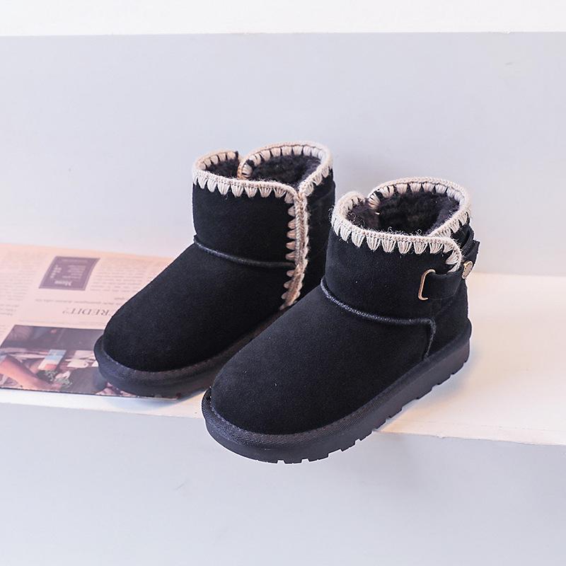 Handmade Yarn Lace Girls Snow Boots Children's Large Cotton Warm Boots Frosted Leather Princess Cotton Boots