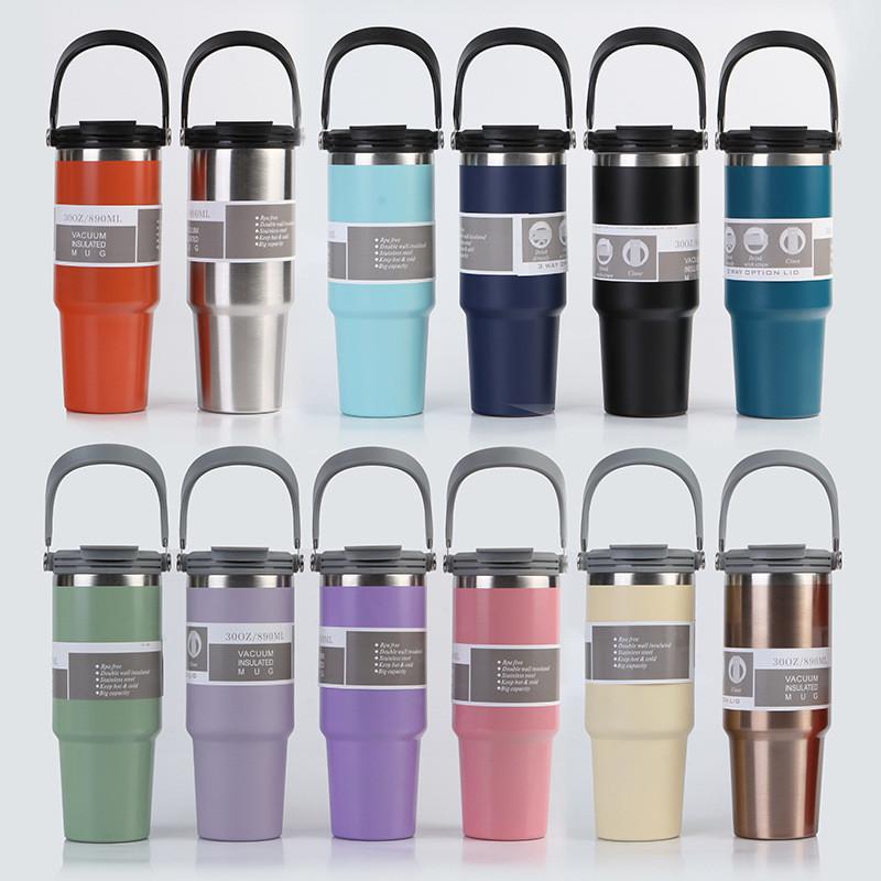 Stylish Modern Vacuum Insulated Car Cup With Straw And Handle 30oz 20oz