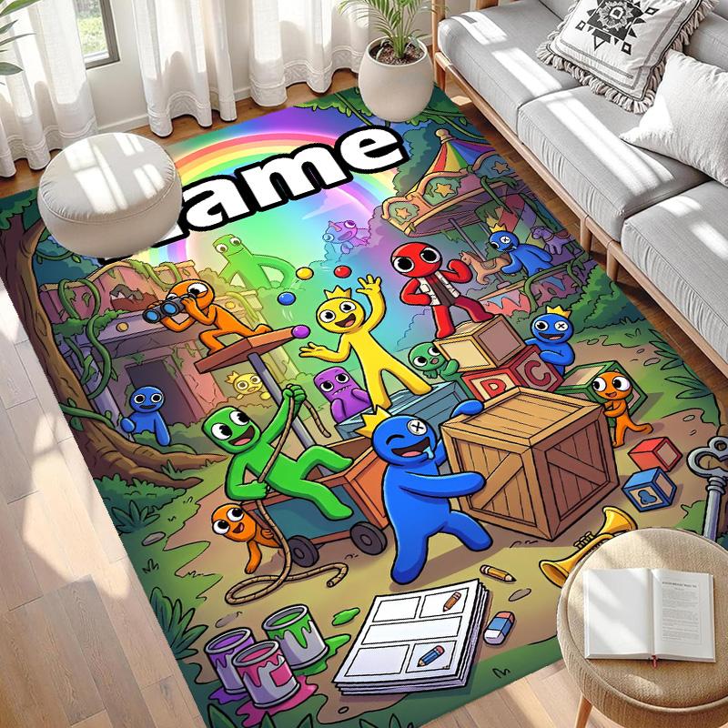 Custom Name Personalized Game Rainbow Friends Print Carpet, Versatile Home Decor Rug, for Playroom, Apartment, Balcony, Entryway, Hallway Gift
