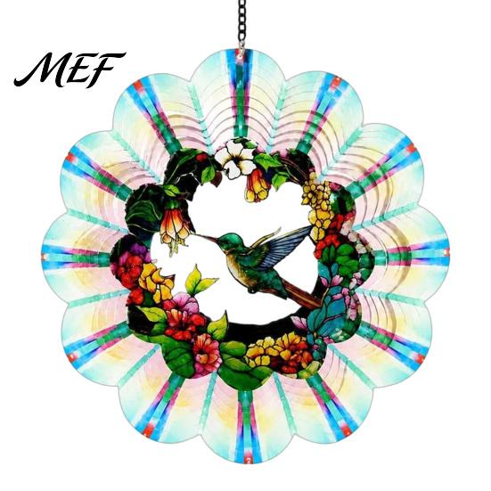 3D Kinetic Art Sculpture Outdoor Owl/Hummingbird/Flower/Tree of Life/Rooster Wind Spinners, Reflective Spinners Garden Decor, Bird Deterrents