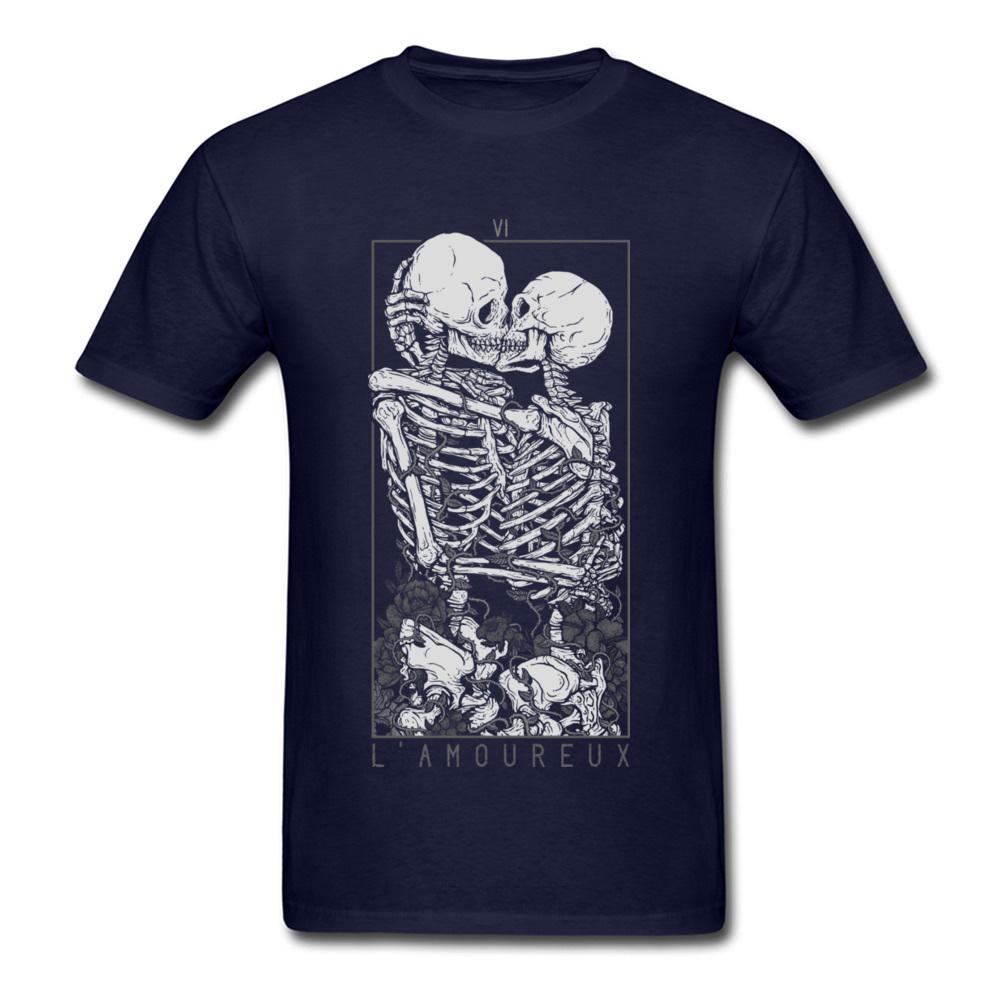 

The Lovers Sweet Kiss Skull Tshirts Hug Me Pure Cotton Couple Skeleton Skull T Shirt Unisex Easter Day Death Punk Style T Shirts 2XL