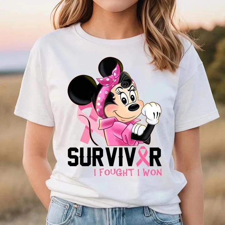 Mickey Mouse Breast Cancer Awareness Survivor I Fought I Won Tshirt Unisex S