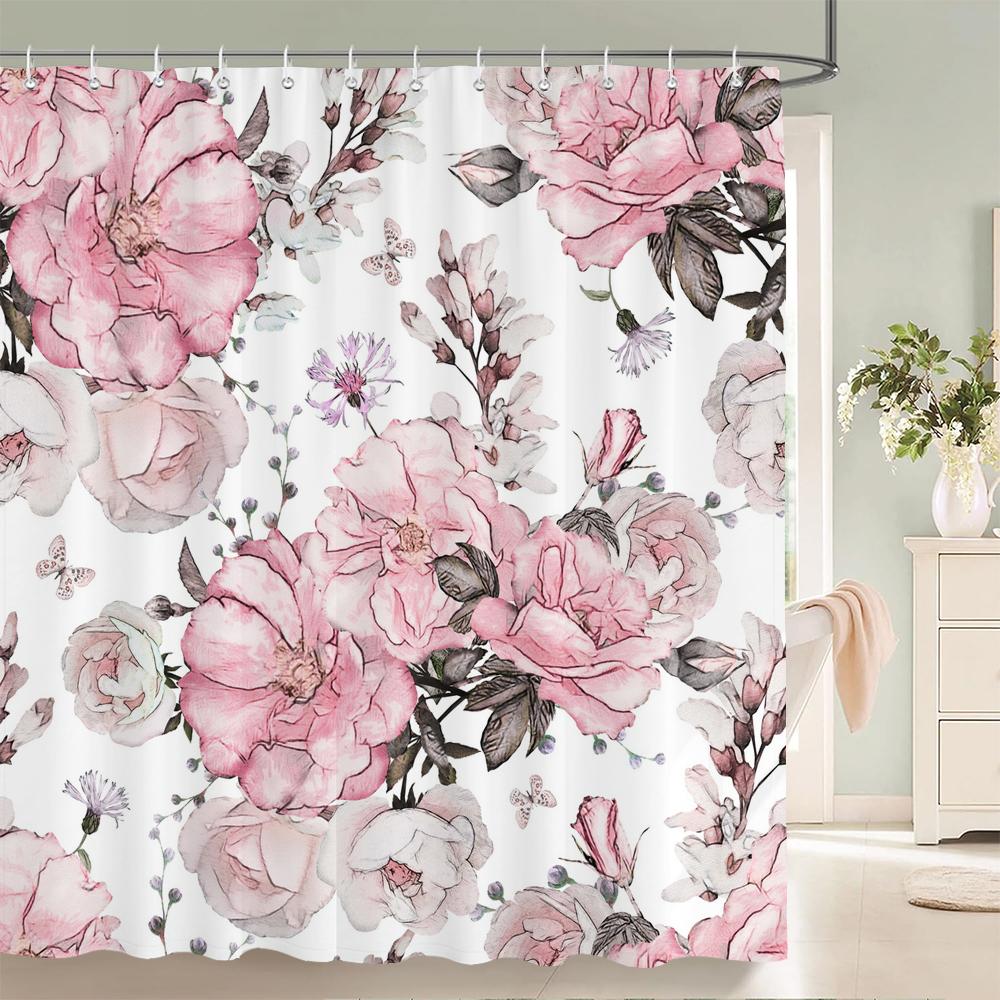 

Flower leaf Printing Shower Curtain Waterproof 3D Fabric Floral Plant leaves Bathroom Curtain with 12 Hooks Home Decoration W90xH180cm