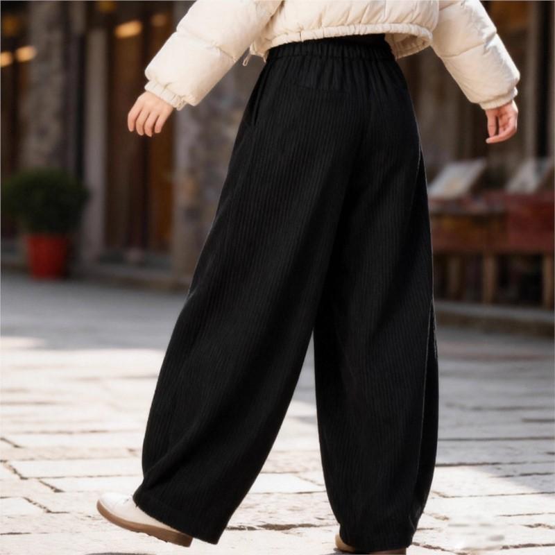 Johnature Women Vintage corduroy Black Bloomers Pants Winter Elastic Waist Loose Trousers Thick Casual Female Pants