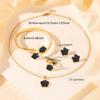 1 Pair Stud Earrings +1 Pc Necklace +1 Pc Bracelet +1 PcBangle +1 Pc Ring With Lucky Flower Design Alloy Zircon SetTrendy