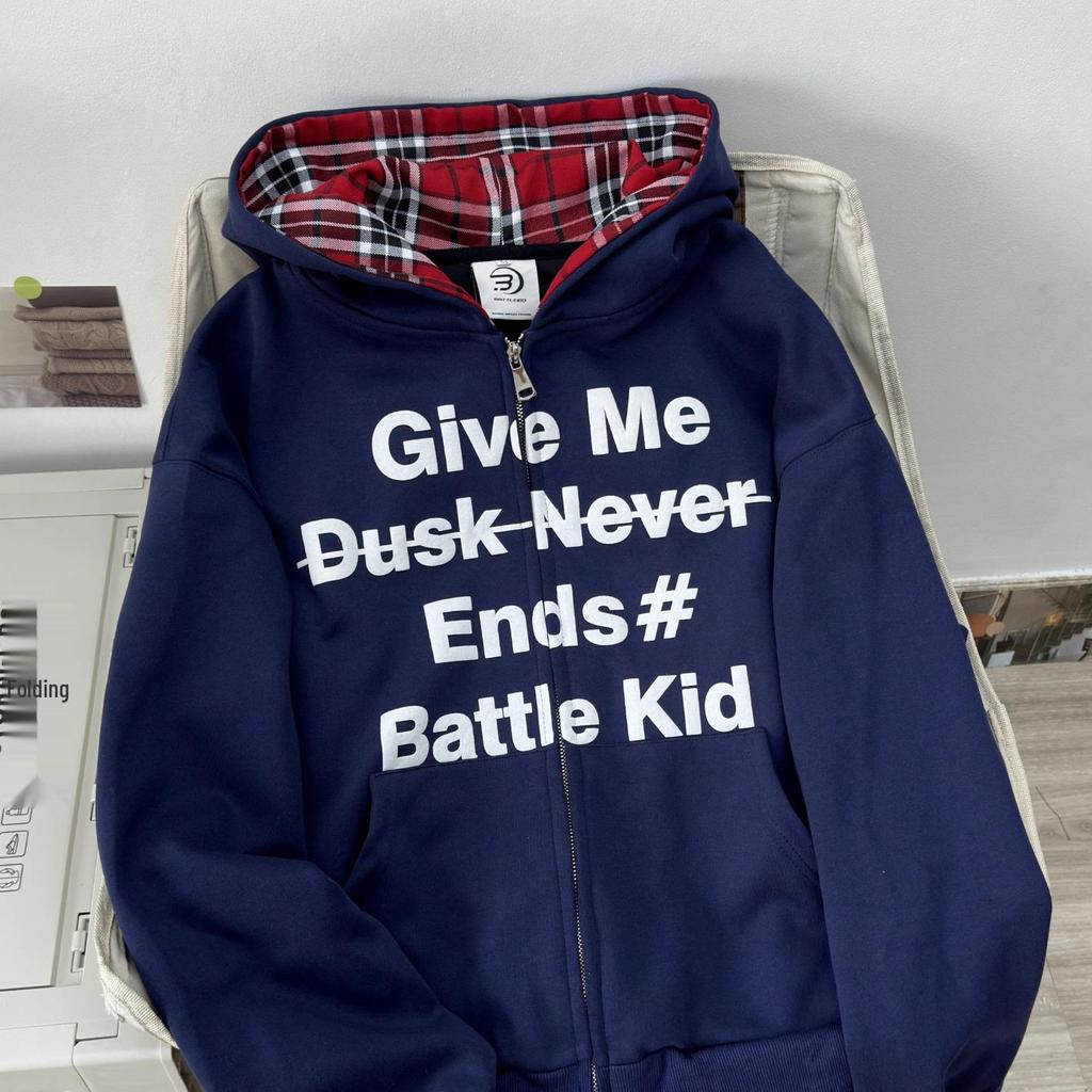 Unisex Heavyweight Faux Two-Piece Plaid Patchwork Hooded Sweatshirt: Spring/Autumn Versatile Trendy Couple Style Cardigan Jacket