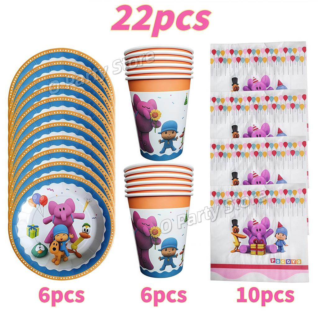 Pocoyo Geburtstag Dekorationen Einweg Geschirr Becher Teller Luftballon Banner Für Kinder Mitgebsel Babyparty Deko Party Zubehör Geschenk
