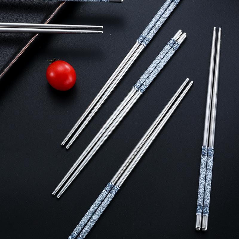 5/10/15/20Pairs Stainless Steel Porcelain Print Chopsticks Non-Slip Chinese Chopstick For Cooking Eating Easy To Clean
