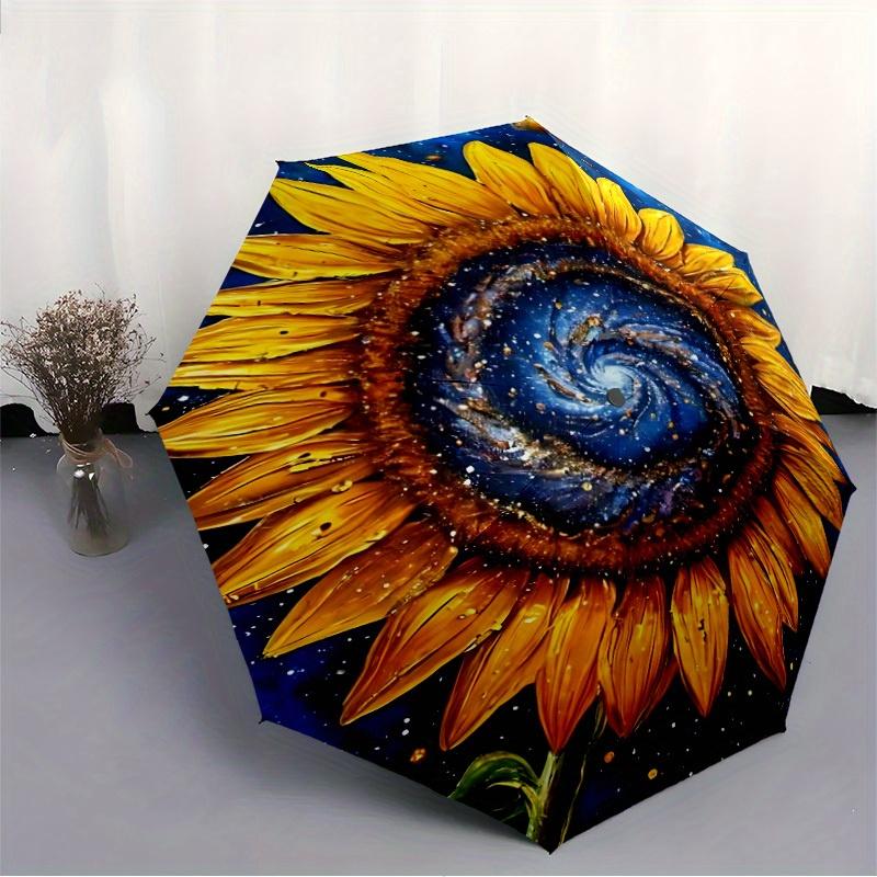 1pc Galaxy Sunflower Auto Open/Close Umbrella - Compact Travel Umbrella, 8-Rib Heavy-Duty Construction, Ideal Gift, 28008