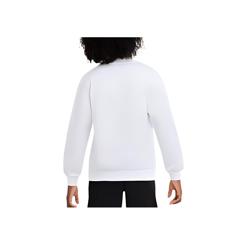 Nike Bluză de molton cu gât rotund, cu logo, cu mâneci lungi, topuri pentru copii, alb FD2992051