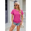 Sommer Damen Einfarbig Rundhals Locker Kurzarm T-Shirt Kordelzug Oberteil