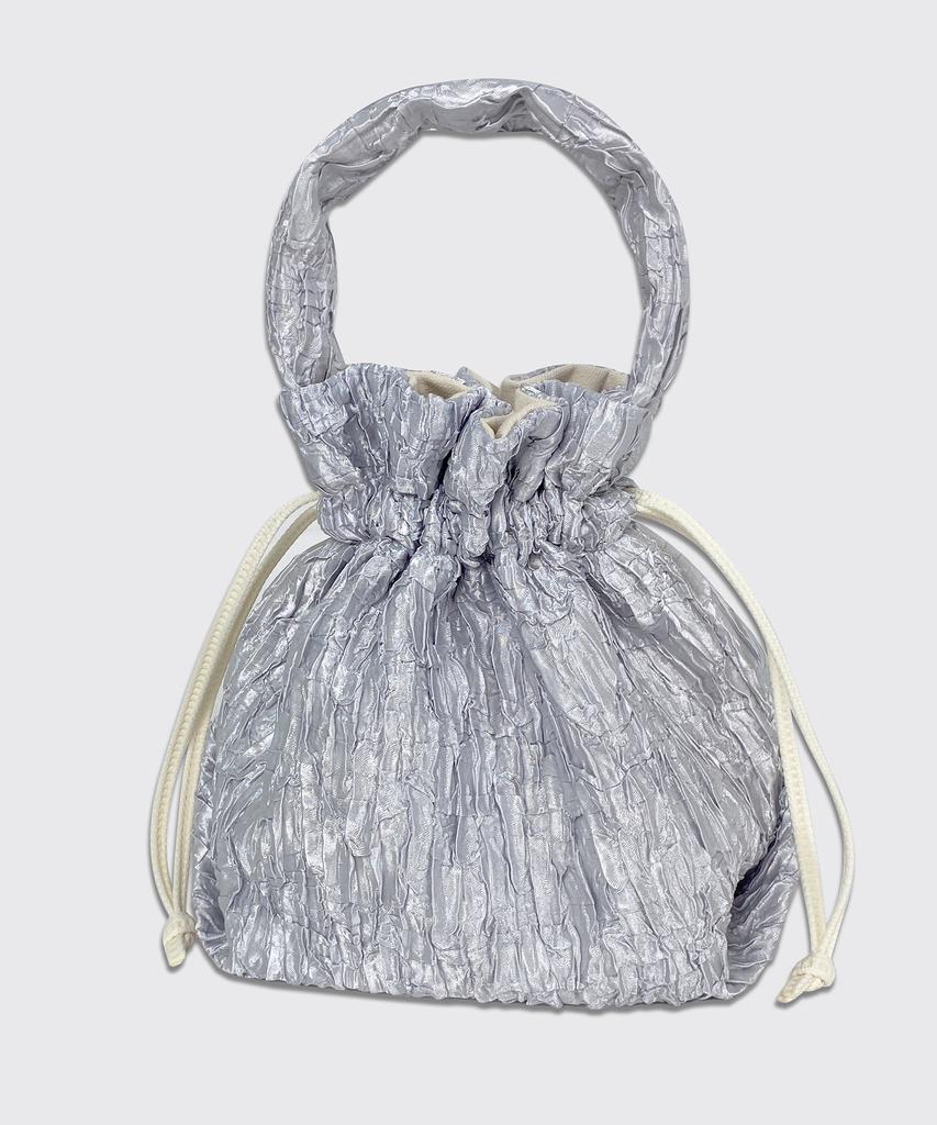 A By A Silver Wrinkle Drawstring Handle Pouch