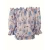Sommer Bootausschnitt Bedrucktes Chiffon-Hemd Halbtransparent Dünnes Laternenärmel Top für Damen