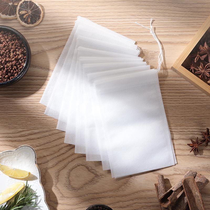 100Pcs Filter Bags Tea Bags Non-Woven Fabric for Spice Tea Infuser with String Heal Seal Disposable Empty Bags Household