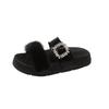 Fashion Women Summer Casual Fluffy Slippers With Fur Flat Non-Slip Fox Fur Furry Slides Large Size Shoes Fur Sandals