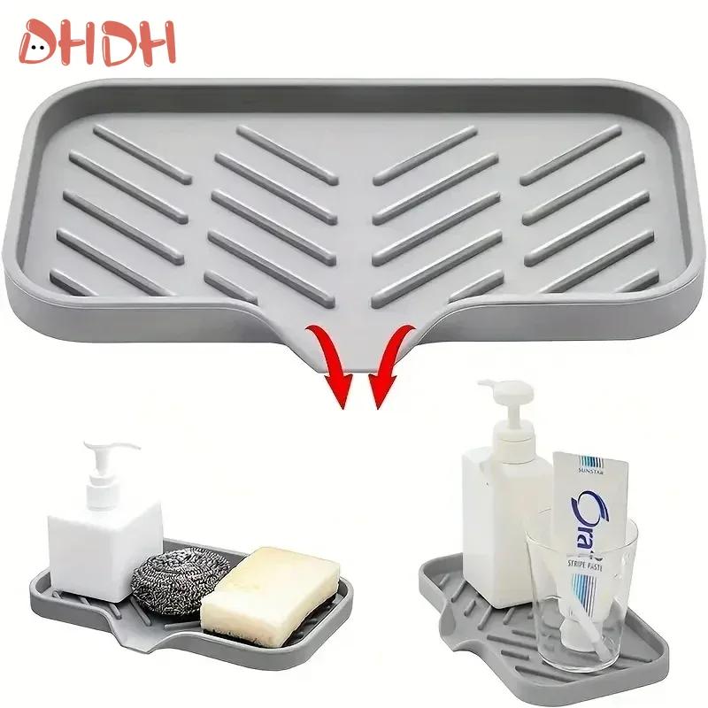 Sink Silicone Tray with Drain Soap Sponge Storage Holder Countertop Sink Scrubber Brush Soap Storage Rack Kitchen Organizer