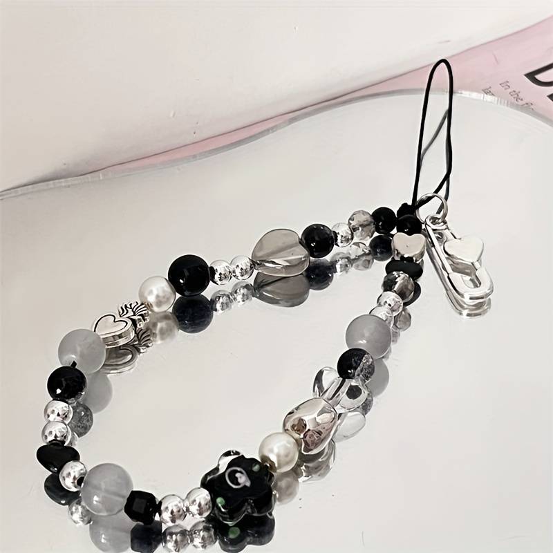 Charme de téléphone Cœur Bracelet à breloques Fleur Perle Bracelet Tendance Pour IPhone Samsung Accessoires Cordelette à suspendre Pour Fille Douce Femme