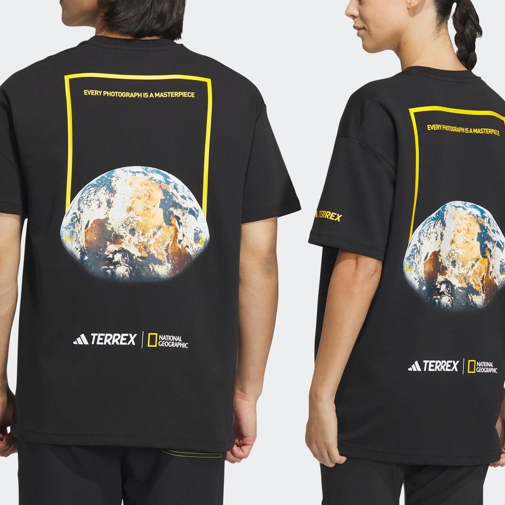 Adidas National Geographic Collaboration Graphic Print Crew Neck Short Sleeve T-Shirt Unisex T-Shirt Black IC1988