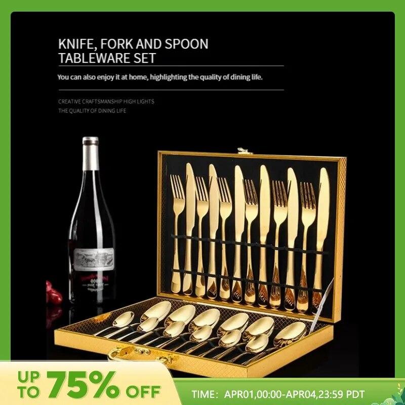 

24 шт., посуда в стиле вестерн из нержавеющей стали, бытовой нож, вилка, ложка, чайная ложка, деревянная коробка из 4 предметов, набор подарочных коробок для рукоделия