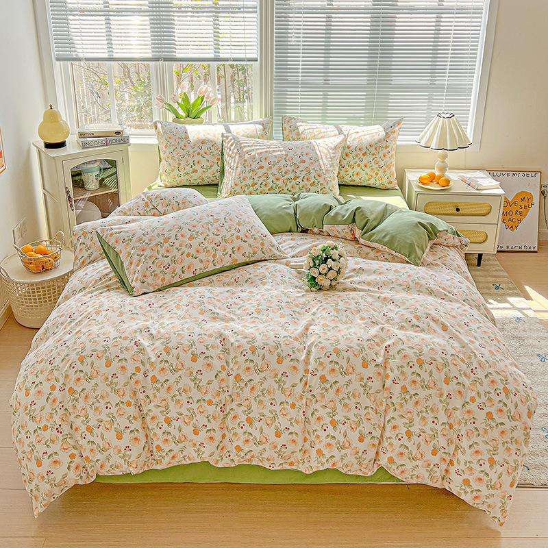 Washed Cotton Single-sided Printing Duvet Cover Single Person Student Dormitory BedSheets Four Season Universal Machine Washable Household Bedding Set