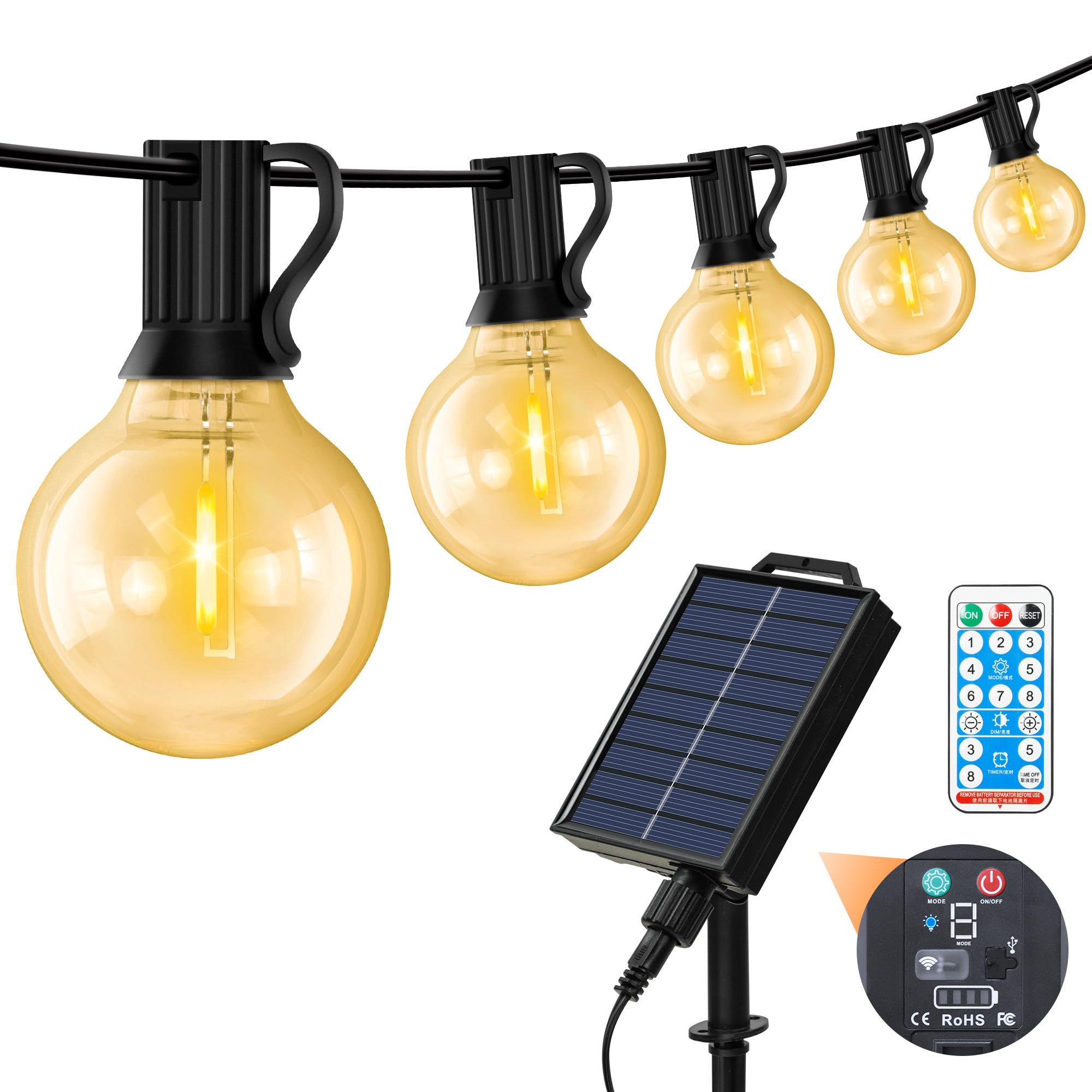 

Гирлянда Автоматически Включается при 17 Светодиодах G40 E12 Теплый Сделано из ПК 8 Режимов Освещения USB Таймер Пульт Дистанционного Управления Индикатор Уровня Заряда Батареи Наружное Освещение для Сада Торгового Центра и