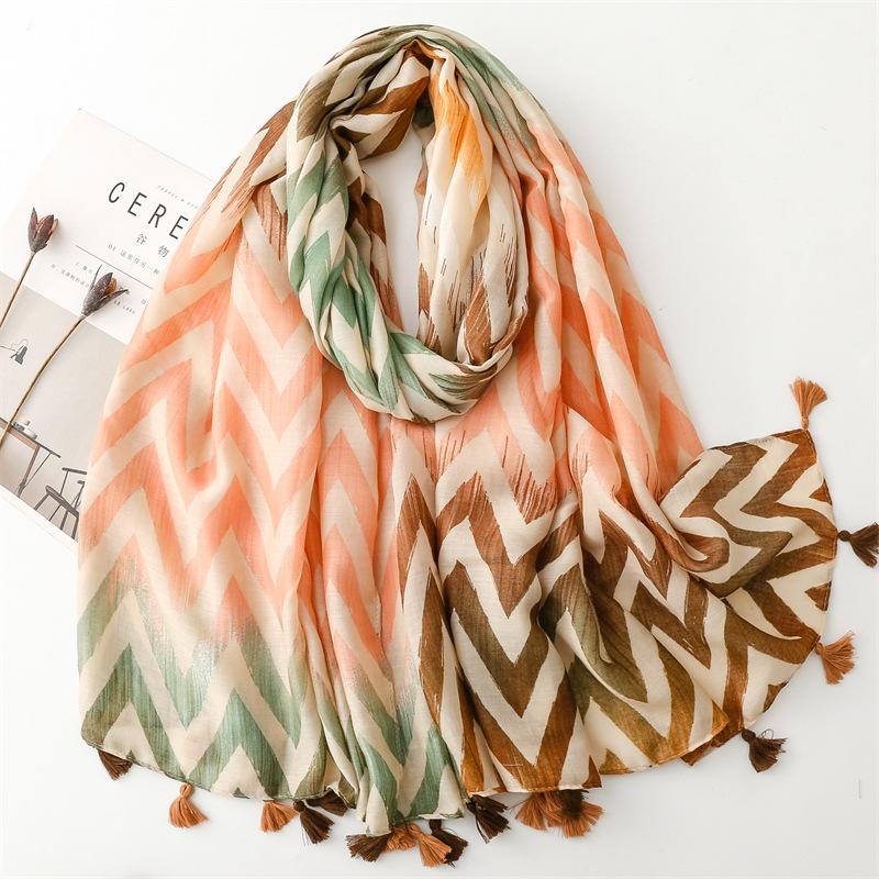 Fashion Ombre Wave Striped Line Tassel Viscose Shawls Scarf High Quality Wrap Pashmina Stole Bufandas Muslim Hijab 180*90Cm