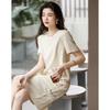 Demana Summer Elegant Handmade Bow Short Sleeve Shift Midi Dress