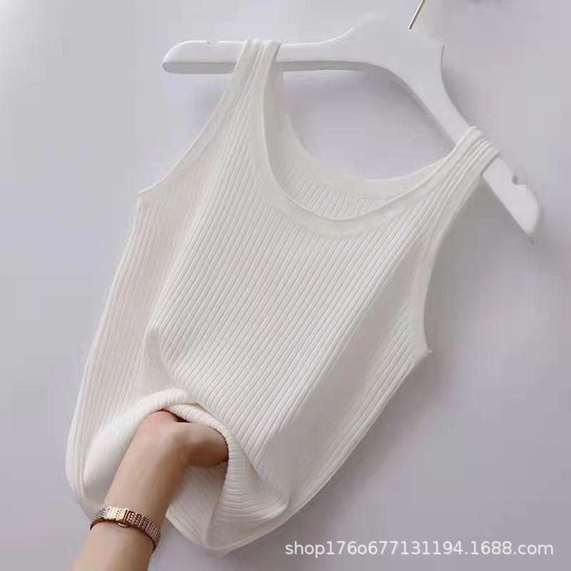 Ice Silk Threaded Sling Vest Slim Fit Inner Top Base Solid Color Simple Neck Sling Vest