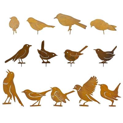 Ensemble de 4/5 pièces Silhouettes d'Oiseaux en Métal Rouillé Ornements de Clôture de Jardin Art Métallique Réaliste pour Cour de Campagne Artisanat Décoration d'Oiseaux pour le Jardin
