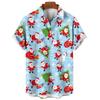 Retro Style Christmas Tree Reindeer Snowflake Printed Short Sleeved Shirt for Men and Women Christmas Holiday Loose Casual Shirt