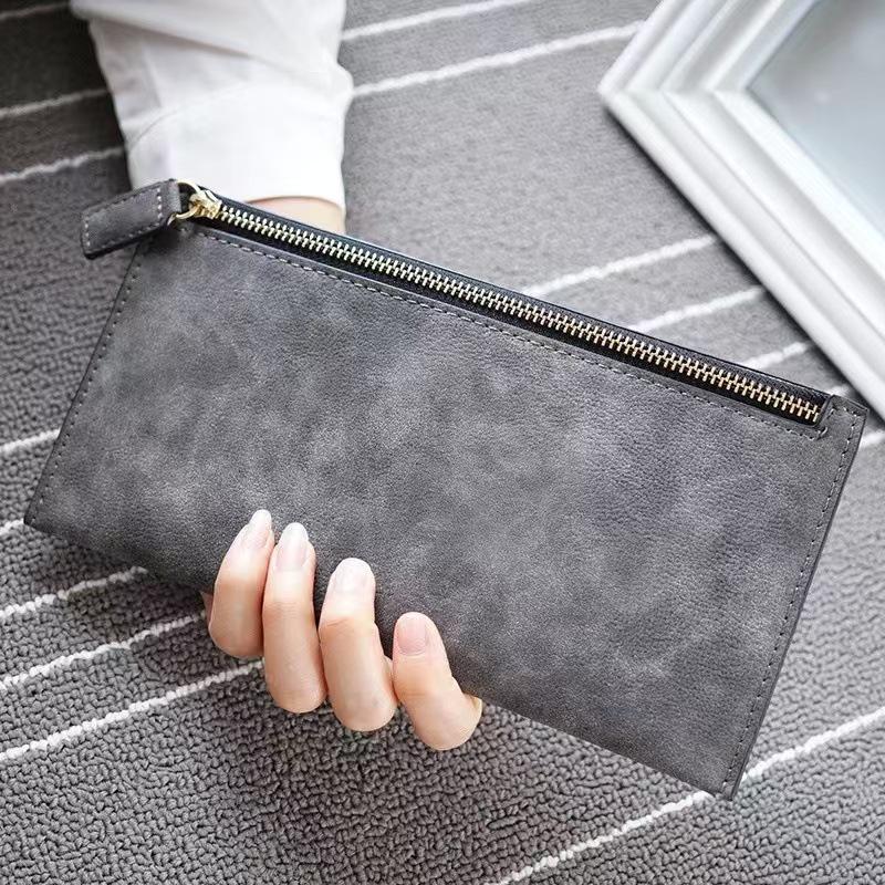 Vintage Frosted Long Wallet: Women's Large Capacity Zipper Clutch with Card Holder and Copper Zipper  