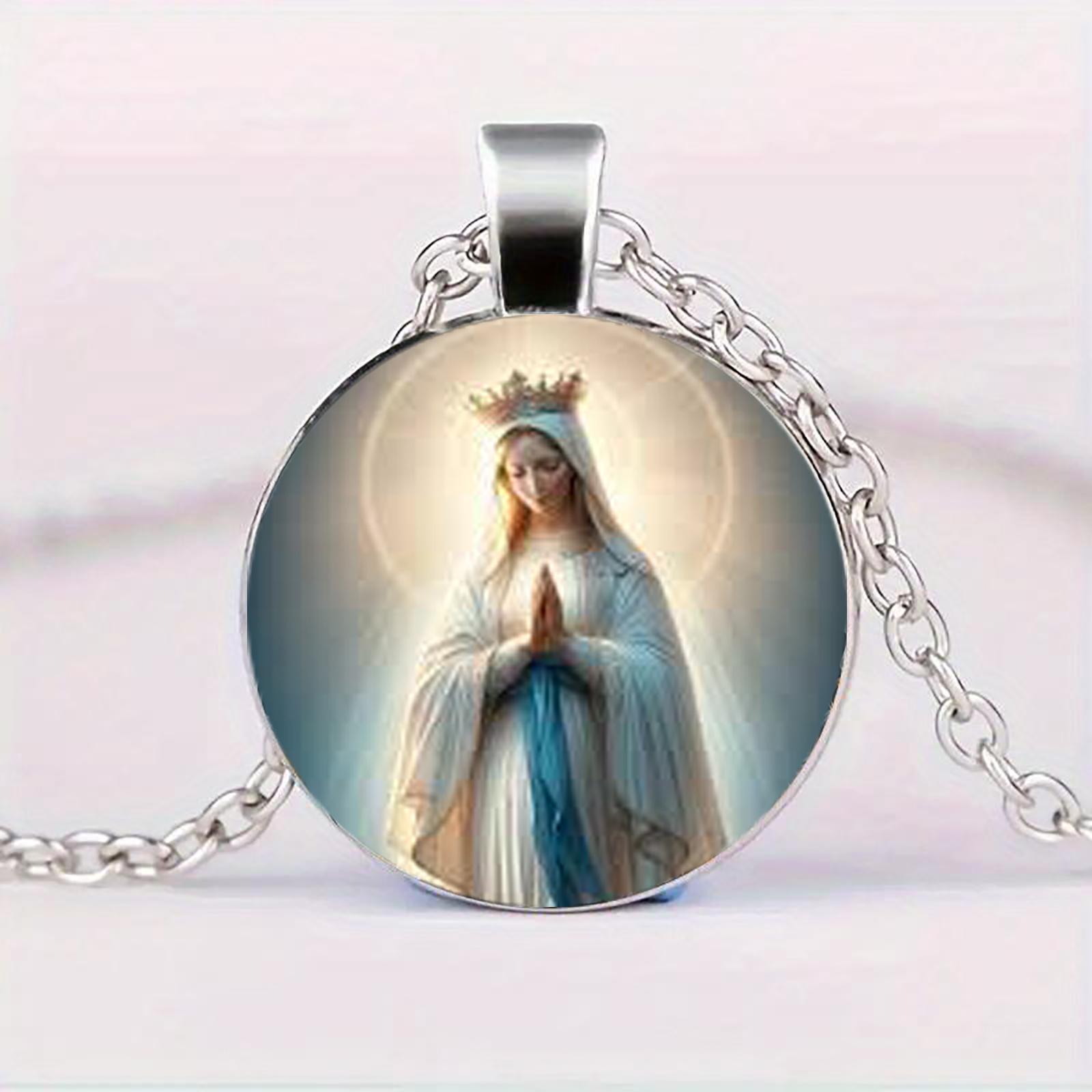 

Скляний кулон Богоматері Лурдської, Унісекс намисто, Символізує захист і віру.