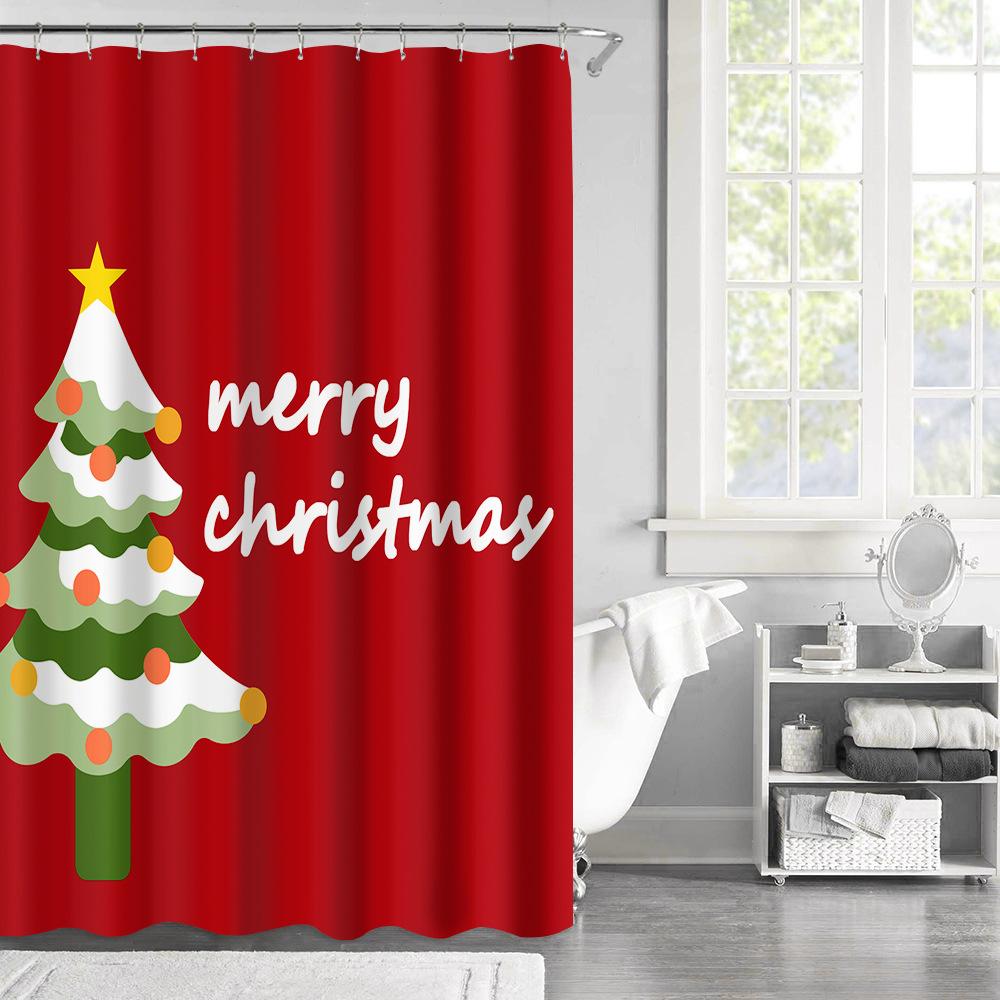 1/3/4pcs Navidad Merry Christmas 3D Printing Shower Curtain Polyester Waterproof Green Festival Accessories For Bathroom Decor