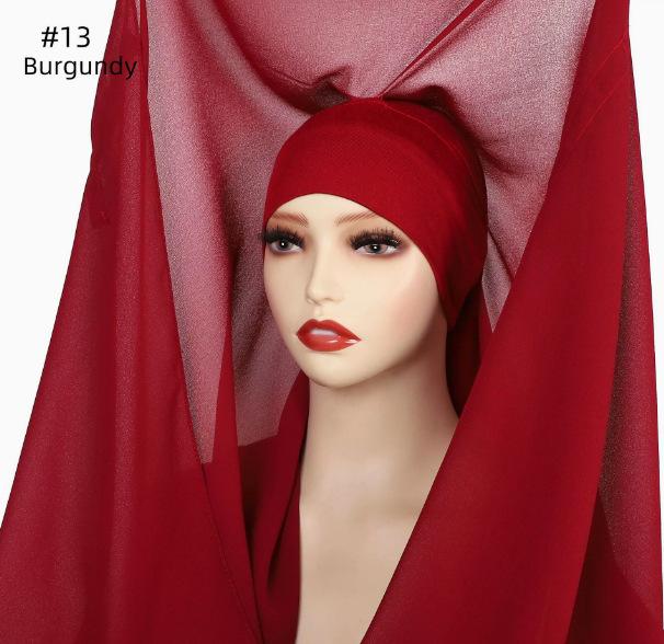 Chiffon Hijab with Magnetic Buckle Solid Color Woman Muslim Hijab Scarf Islamic Turban Fashion Headband Shawl