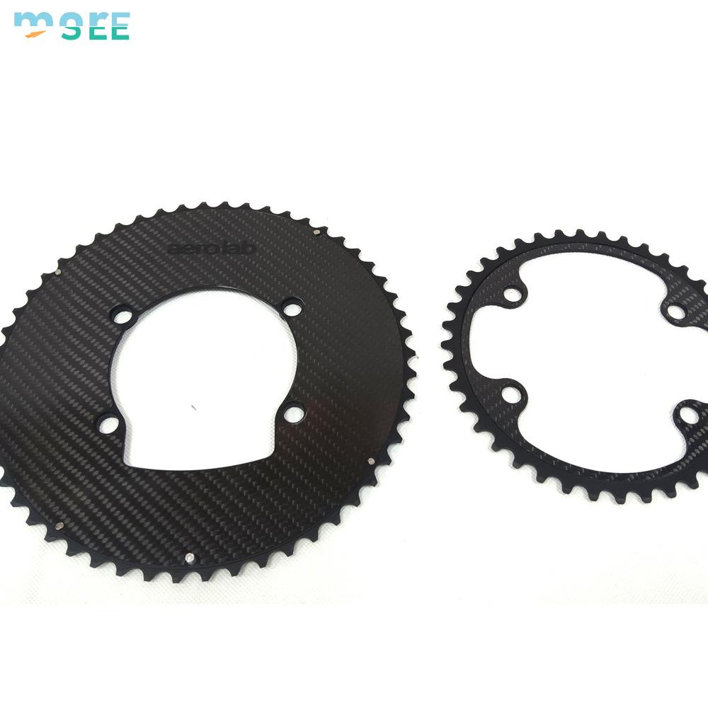 SeeMore 50/34t 52/36t 53/39t 54/40t Carbon Fiber Closed Dual Disc Road Bike Chainring 4-bolt BCD 110mm BMX Road Bike Chain Wheel Carbon Fibre