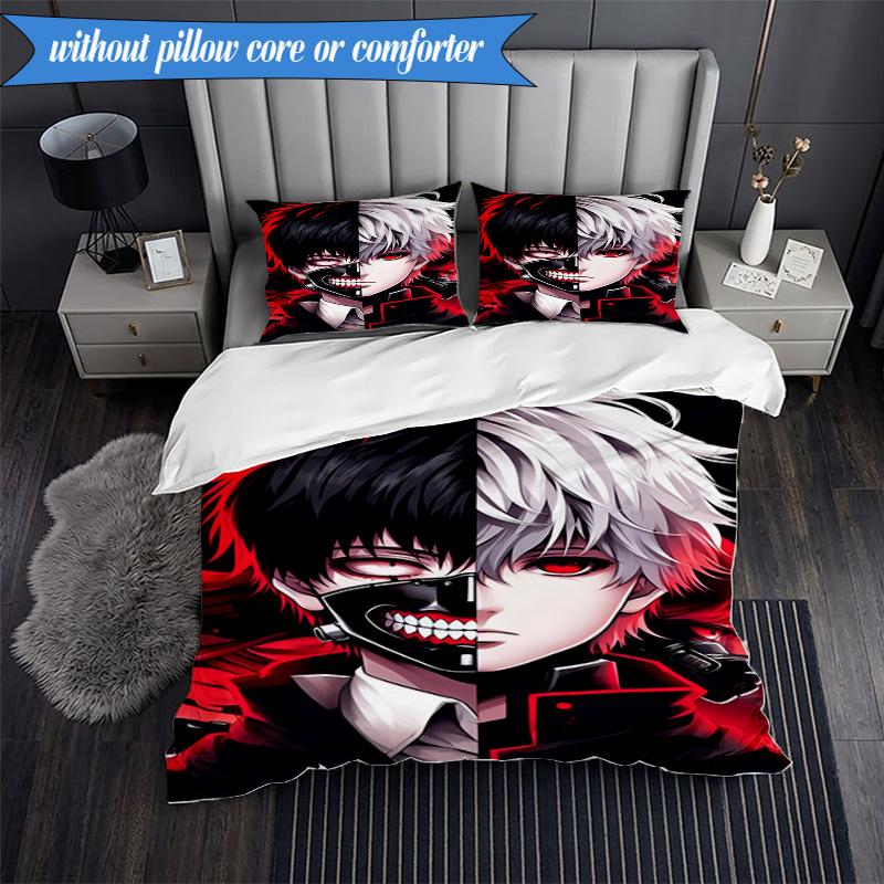 3PCS Tokyo Ghoul Kaneki's Struggle Bedding Set 2D Printing (Includes 1 Duvet Cover + 2 Pillowcases Coreless), Bedroom decor,Fan Gift