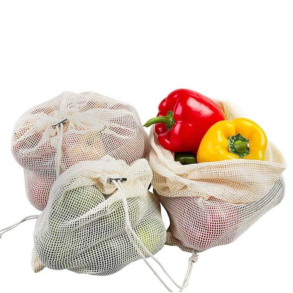 5Pcs Reusable Mesh Produce Bag Drawstring Vegetable Container Cotton Mesh Vegetable Bags  Fruit