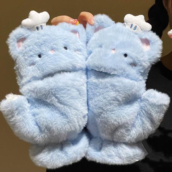 Mănuși de iarnă pentru femei cu clapetă din blană artificială, moi și călduroase, mănuși cu jumătate de deget, mănuși drăguțe din pluș cu blană, fără degete pentru femei și fete