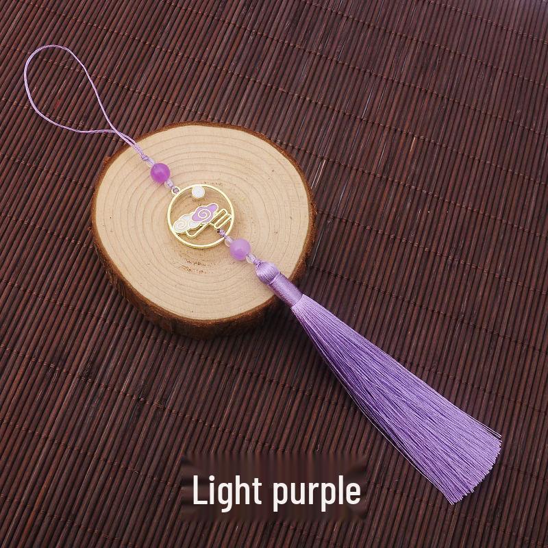 Colorful Clouds Chasing the Moon Tassel Pendant for Hanfu Qipao - 12CM Fan Lantern Jade Lapel Accessory