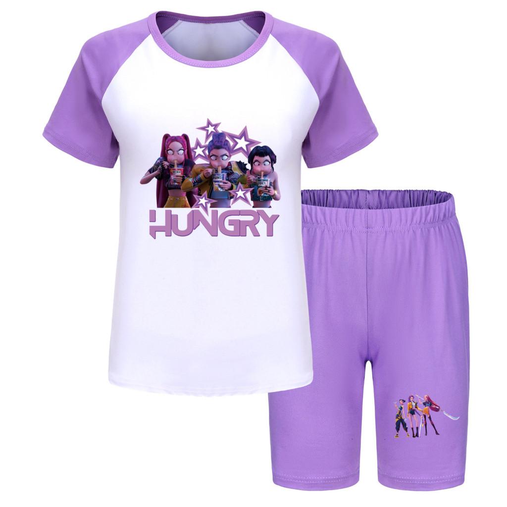 Kpop Demon Hunters Kids Summer Cotton Short Sleeve Shorts Set For Children