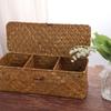 Rectangular Hand Woven Storage Baskets Handmade Rattan Divider Storage Box  Wardrobe