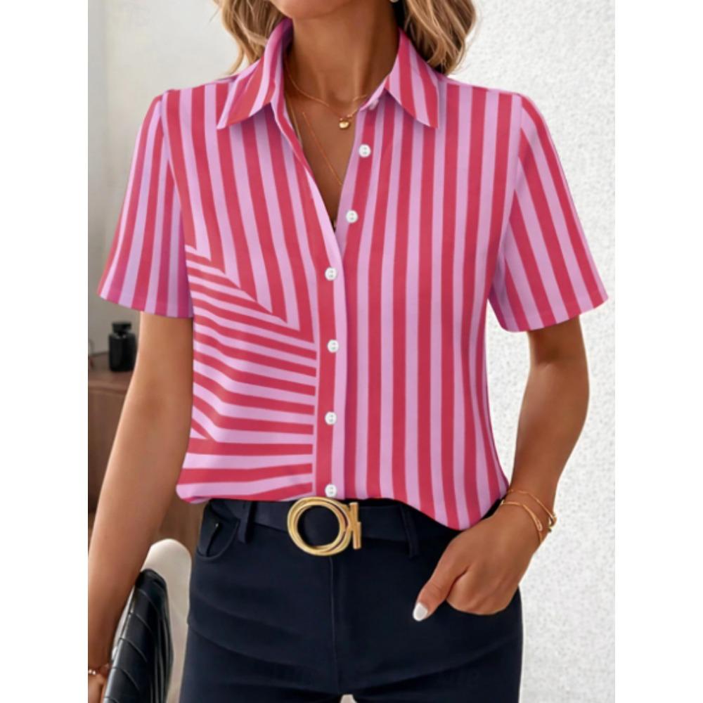Women's Shirt Short Sleeve Shirt Button Down Blouse Geometric Pattern Printed Daily Casual Collar Regular Tops Daily Summer Spring