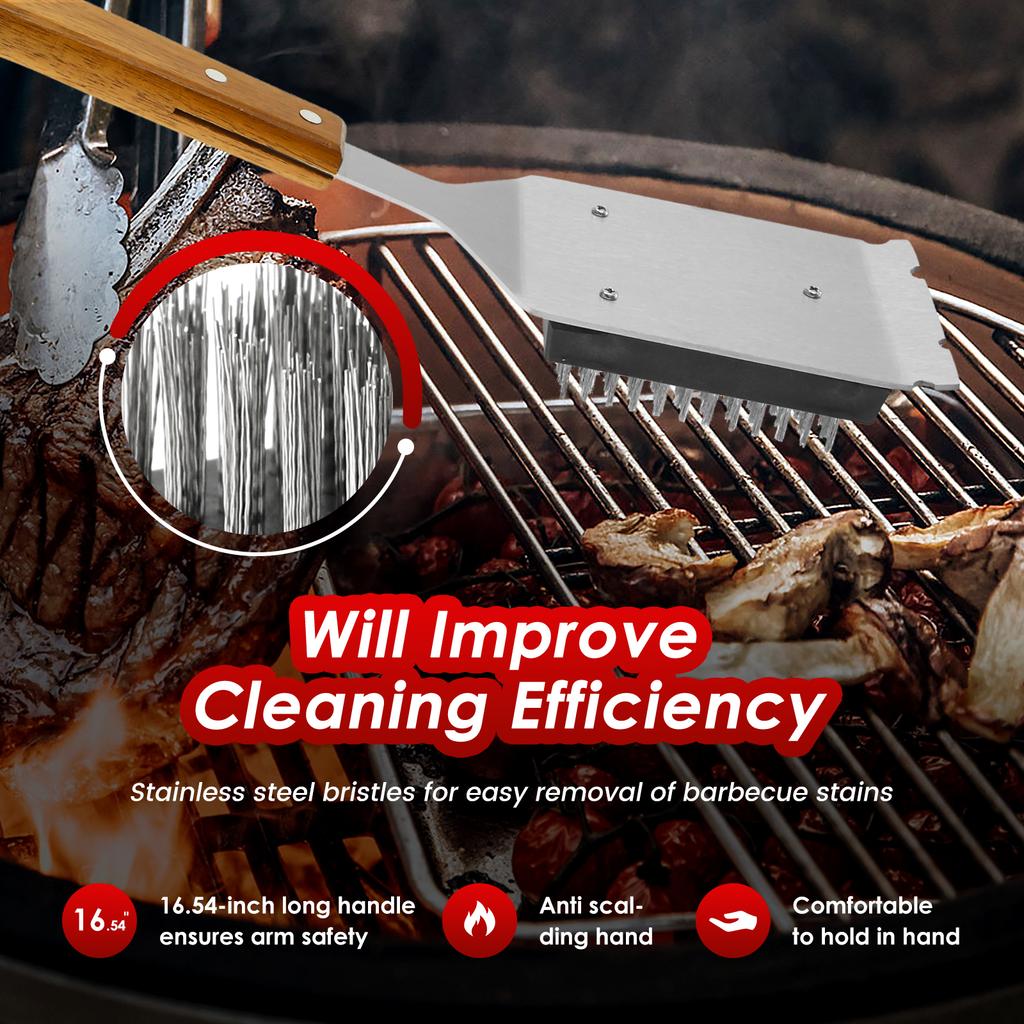 2 Stück 42cm Grillreinigungsbürsten-Set BBQ Barbecue Edelstahl Langer Griff Reinigungsschaber Antihaftbeschichtung Tolle Grillbürste