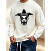 Men's Graphic Print Crew Neck Sweatshirt With Scary Jester Face Christmas Halloween, Loose Fit Streetwear.