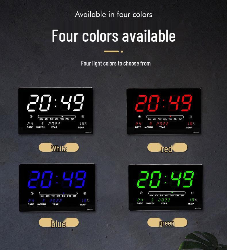 LED Digitaler ewiger Kalender mit großen Ziffern, Wanduhr mit Temperatur- und Luftfeuchtigkeitsanzeige.