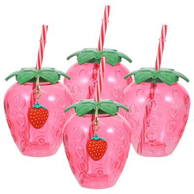 4 Pièces Tasse Fraise Bouteille d'Eau Verre à Café Verrerie Tasses Gobelet à Boire Hawaï Tasse à Boire Froide Bouteille de Jus pour Enfants