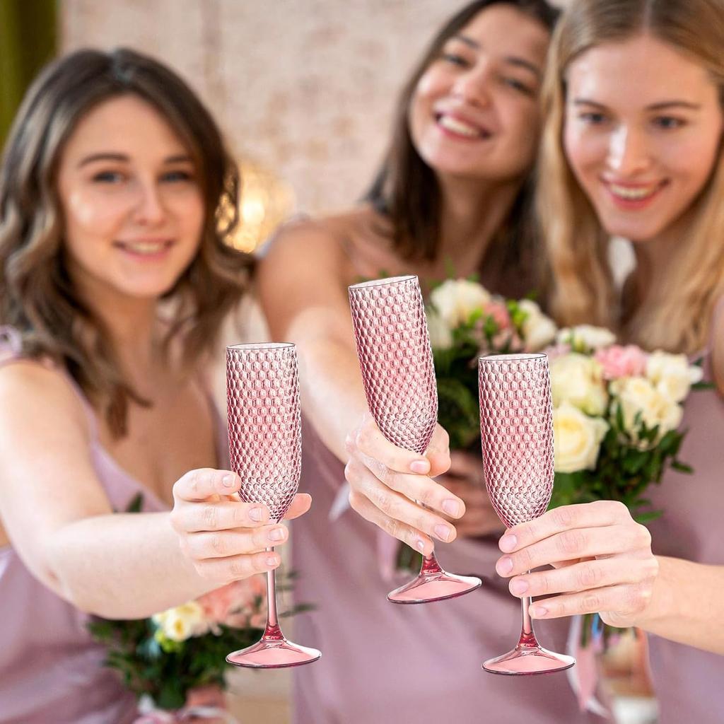 Unbreakable Plastic Champagne Flutes 5.5 OZ Pink Wedding Toasting Glasses for Party