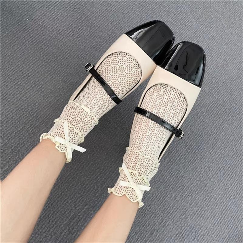 Lace Calf Socks Bowknot Middle Tube Sock Summer Hollow Out Stocking for Student Girl Lady Japanese Style Socks