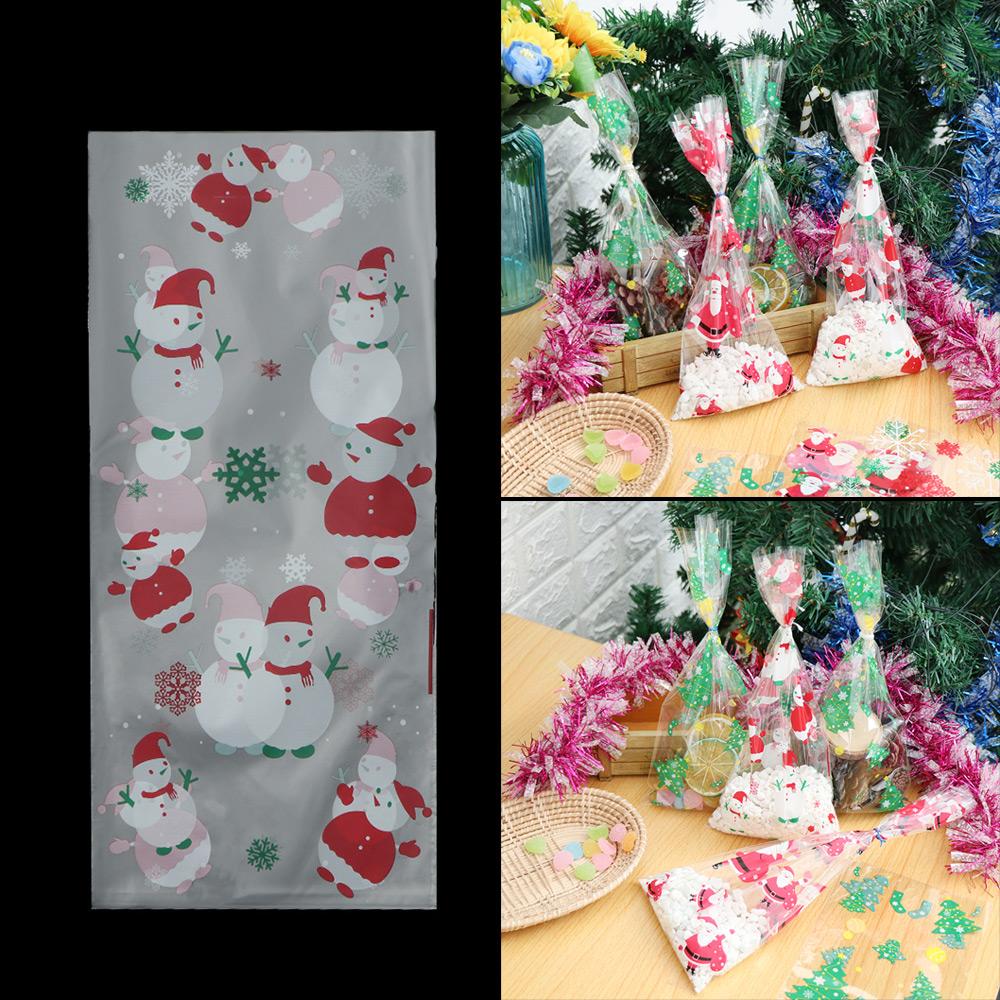 Merry Christmas Xmas Candy Bags Santa Claus Snowman Plastic Baking Packaging Snack Cookies Storage