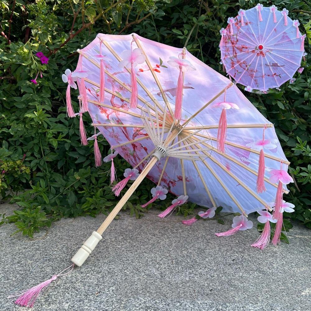 56cm Fabric Tassel Umbrella Handheld Chinese Style Ancient Dance Umbrella Rainproof Windproof Chinese Antique Umbrella